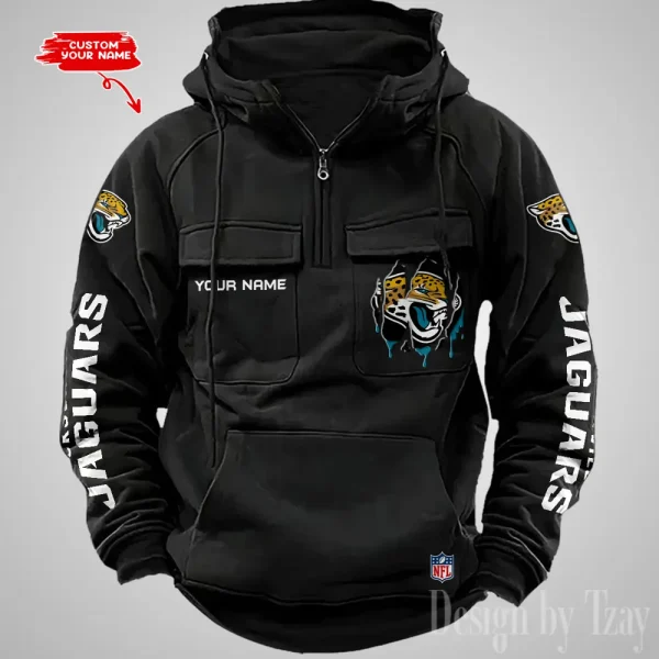 Jacksonville Jaguars Designer Hoodies For Men Casual Fashion Solid Multi-Pocket Zipper Long Slevee AZVMHD878 - Image 5