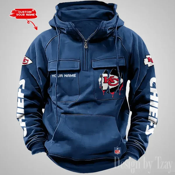 Kansas City Chiefs Designer Hoodies For Men Casual Fashion Solid Multi-Pocket Zipper Long Slevee AZVMHD879