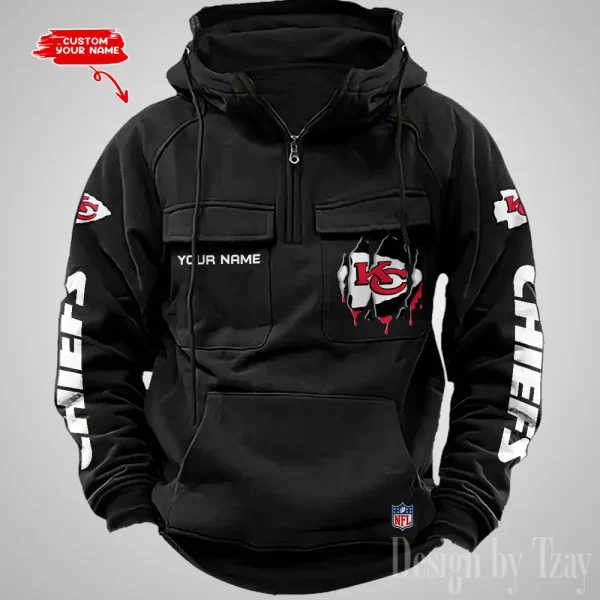 Kansas City Chiefs Designer Hoodies For Men Casual Fashion Solid Multi-Pocket Zipper Long Slevee AZVMHD879 - Image 4