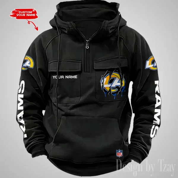 Los Angeles Rams Designer Hoodies For Men Casual Fashion Solid Multi-Pocket Zipper Long Slevee AZVMHD882 - Image 2