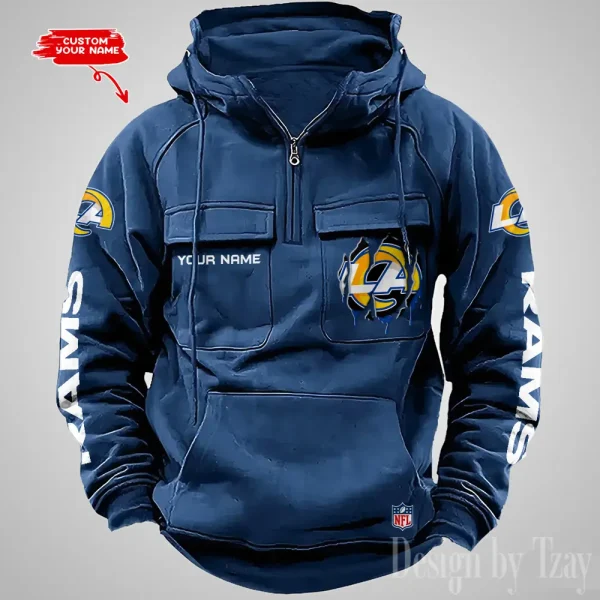 Los Angeles Rams Designer Hoodies For Men Casual Fashion Solid Multi-Pocket Zipper Long Slevee AZVMHD882 - Image 3