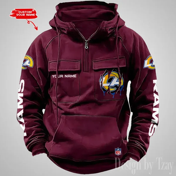 Los Angeles Rams Designer Hoodies For Men Casual Fashion Solid Multi-Pocket Zipper Long Slevee AZVMHD882 - Image 4