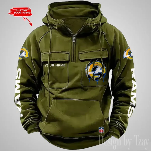 Los Angeles Rams Designer Hoodies For Men Casual Fashion Solid Multi-Pocket Zipper Long Slevee AZVMHD882 - Image 5