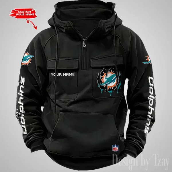 Miami Dolphins Designer Hoodies For Men Casual Fashion Solid Multi-Pocket Zipper Long Slevee AZVMHD883