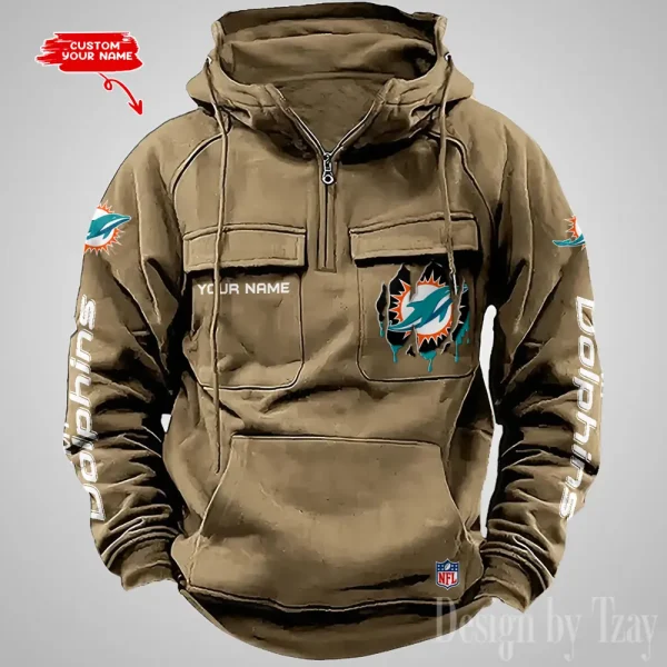 Miami Dolphins Designer Hoodies For Men Casual Fashion Solid Multi-Pocket Zipper Long Slevee AZVMHD883 - Image 2