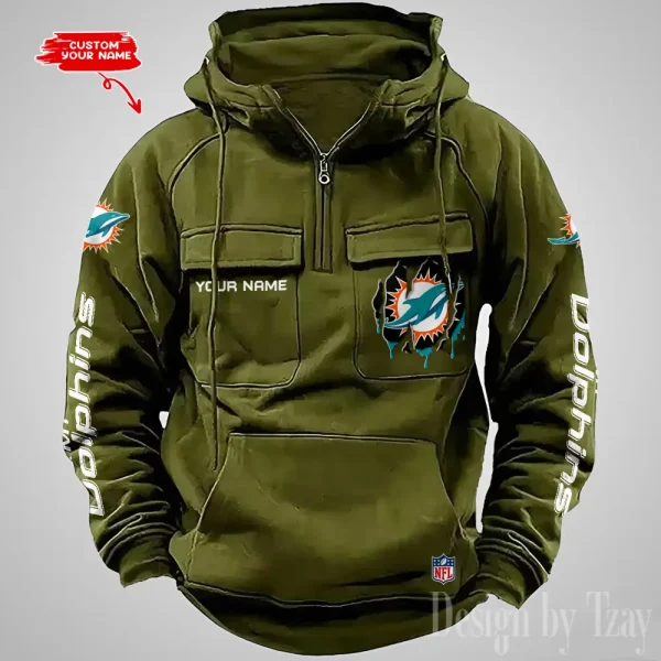 Miami Dolphins Designer Hoodies For Men Casual Fashion Solid Multi-Pocket Zipper Long Slevee AZVMHD883 - Image 4