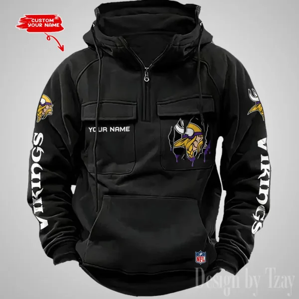Minnesota Vikings Designer Hoodies For Men Casual Fashion Solid Multi-Pocket Zipper Long Slevee AZVMHD884 - Image 2