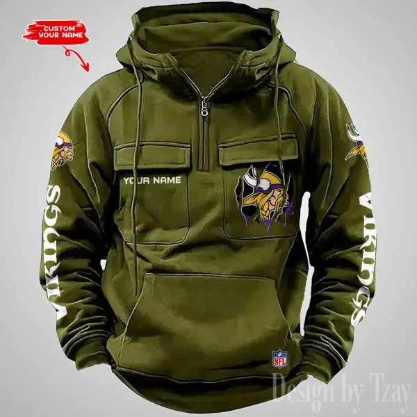 Minnesota Vikings Designer Hoodies For Men Casual Fashion Solid Multi-Pocket Zipper Long Slevee AZVMHD884