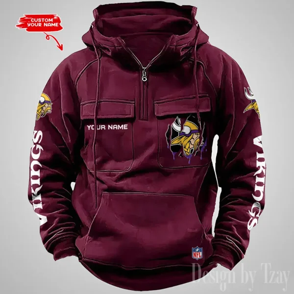 Minnesota Vikings Designer Hoodies For Men Casual Fashion Solid Multi-Pocket Zipper Long Slevee AZVMHD884 - Image 5