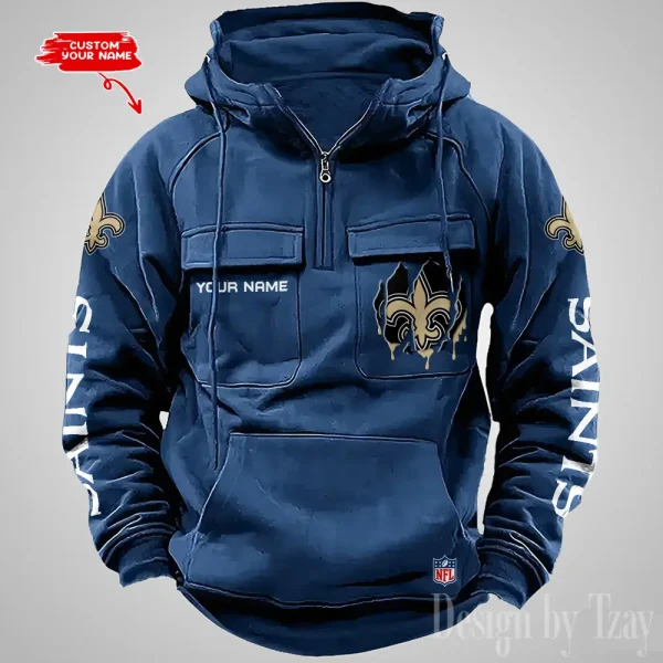 New Orleans Saints Designer Hoodies For Men Casual Fashion Solid Multi-Pocket Zipper Long Slevee AZVMHD886