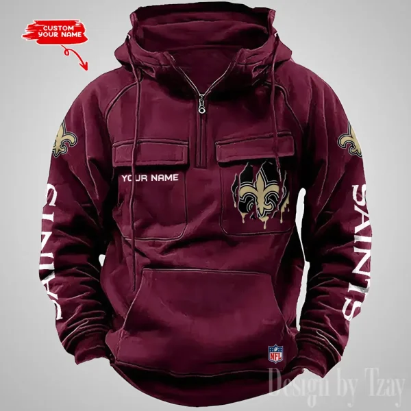 New Orleans Saints Designer Hoodies For Men Casual Fashion Solid Multi-Pocket Zipper Long Slevee AZVMHD886 - Image 2