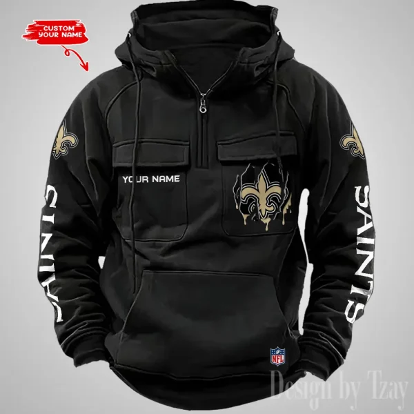 New Orleans Saints Designer Hoodies For Men Casual Fashion Solid Multi-Pocket Zipper Long Slevee AZVMHD886 - Image 5