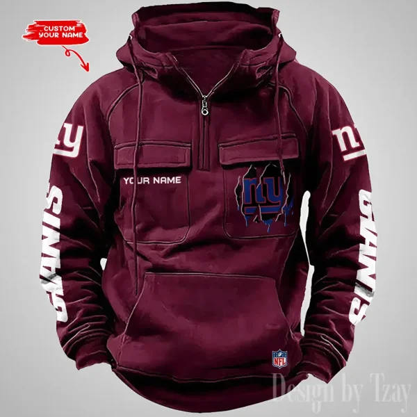 New York Giants Designer Hoodies For Men Casual Fashion Solid Multi-Pocket Zipper Long Slevee AZVMHD887 - Image 4