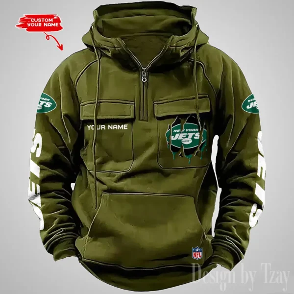 New York Jets Designer Hoodies For Men Casual Fashion Solid Multi-Pocket Zipper Long Slevee AZVMHD888