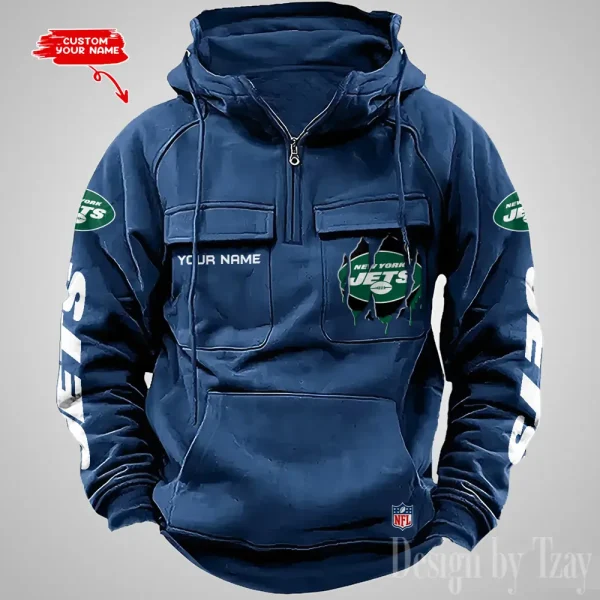 New York Jets Designer Hoodies For Men Casual Fashion Solid Multi-Pocket Zipper Long Slevee AZVMHD888 - Image 5
