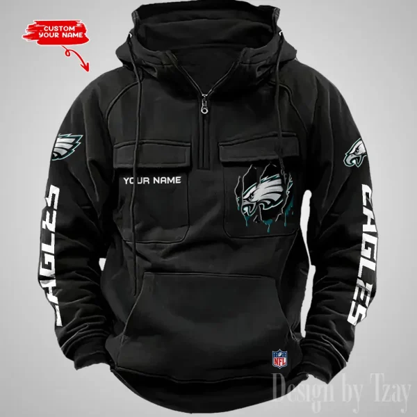 Philadelphia Eagles Designer Hoodies For Men Casual Fashion Solid Multi-Pocket Zipper Long Slevee AZVMHD889 - Image 2