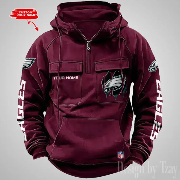 Philadelphia Eagles Designer Hoodies For Men Casual Fashion Solid Multi-Pocket Zipper Long Slevee AZVMHD889