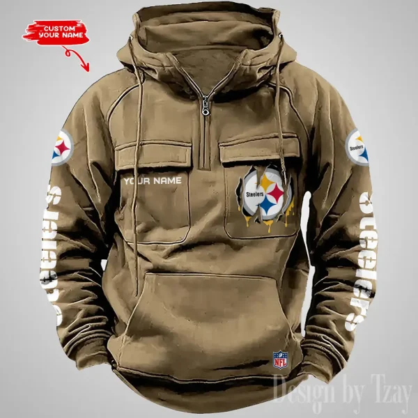 Pittsburgh Steelers Designer Hoodies For Men Casual Fashion Solid Multi-Pocket Zipper Long Slevee AZVMHD890