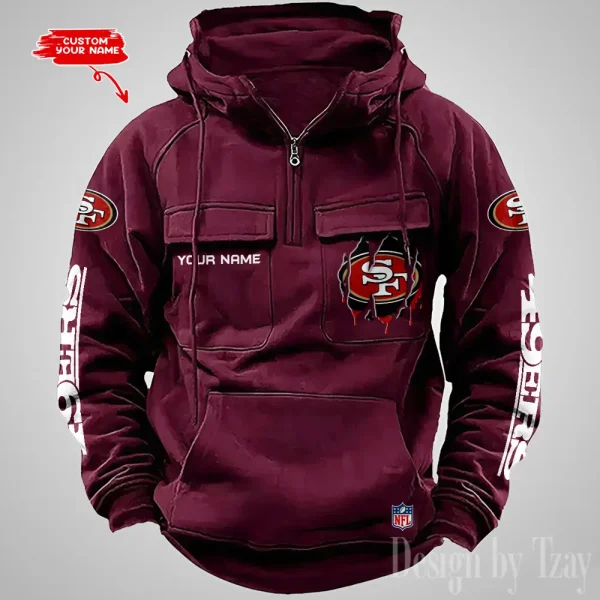 San Francisco 49ers Designer Hoodies For Men Casual Fashion Solid Multi-Pocket Zipper Long Slevee AZVMHD891 - Image 3