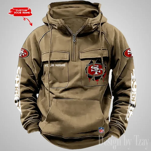 San Francisco 49ers Designer Hoodies For Men Casual Fashion Solid Multi-Pocket Zipper Long Slevee AZVMHD891 - Image 4