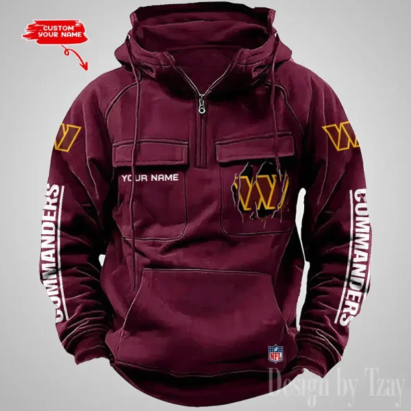 Washington Commanders Designer Hoodies For Men Casual Fashion Solid Multi-Pocket Zipper Long Slevee AZVMHD893 - Image 2