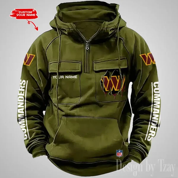 Washington Commanders Designer Hoodies For Men Casual Fashion Solid Multi-Pocket Zipper Long Slevee AZVMHD893 - Image 3