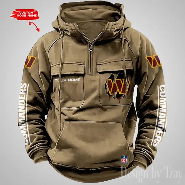 Washington Commanders Designer Hoodies For Men Casual Fashion Solid Multi-Pocket Zipper Long Slevee AZVMHD893 - Image 4