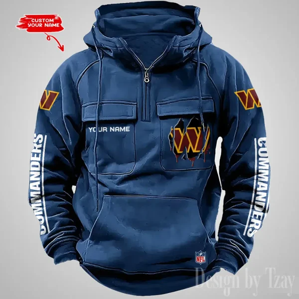 Washington Commanders Designer Hoodies For Men Casual Fashion Solid Multi-Pocket Zipper Long Slevee AZVMHD893 - Image 5