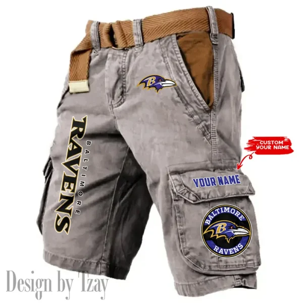 Baltimore Ravens Pocket Print Cargo Shorts (Belt Not Included) trending 2025 S9MCS401 - Image 2