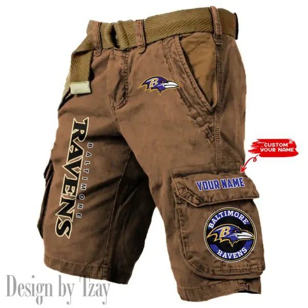 Baltimore Ravens Pocket Print Cargo Shorts (Belt Not Included) trending 2025 S9MCS401 - Image 4