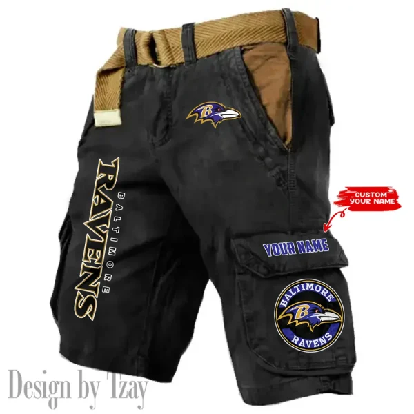 Baltimore Ravens Pocket Print Cargo Shorts (Belt Not Included) trending 2025 S9MCS401 - Image 6