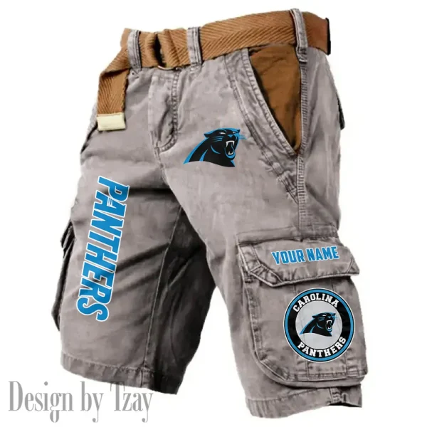 Carolina Panthers Pocket Print Cargo Shorts (Belt Not Included) trending 2025 S9MCS403