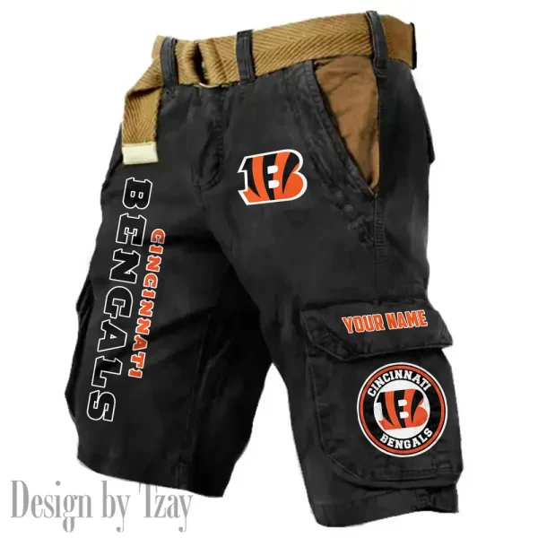 Cincinnati Bengals Pocket Print Cargo Shorts (Belt Not Included) trending 2025 S9MCS405