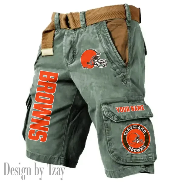Cleveland Browns Pocket Print Cargo Shorts (Belt Not Included) trending 2025 S9MCS406