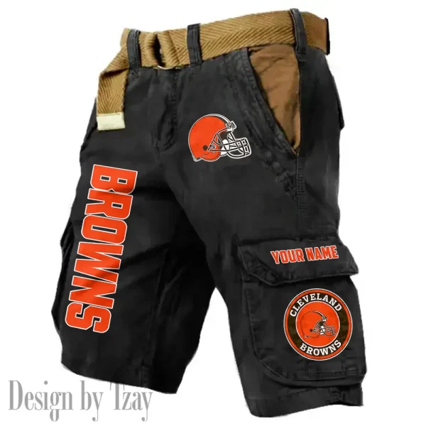 Cleveland Browns Pocket Print Cargo Shorts (Belt Not Included) trending 2025 S9MCS406 - Image 3