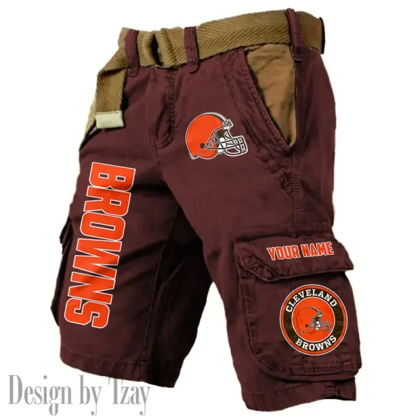 Cleveland Browns Pocket Print Cargo Shorts (Belt Not Included) trending 2025 S9MCS406 - Image 4