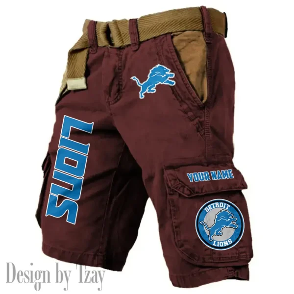 Detroit Lions Pocket Print Cargo Shorts (Belt Not Included) trending 2025 S9MCS409