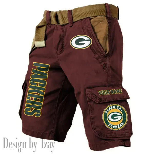 Green Bay Packers Pocket Print Cargo Shorts (Belt Not Included) trending 2025 S9MCS410 - Image 2