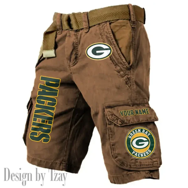 Green Bay Packers Pocket Print Cargo Shorts (Belt Not Included) trending 2025 S9MCS410 - Image 3
