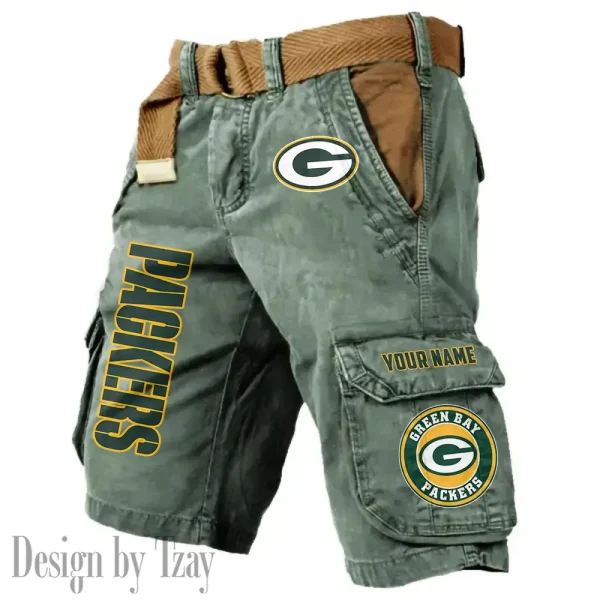 Green Bay Packers Pocket Print Cargo Shorts (Belt Not Included) trending 2025 S9MCS410 - Image 5