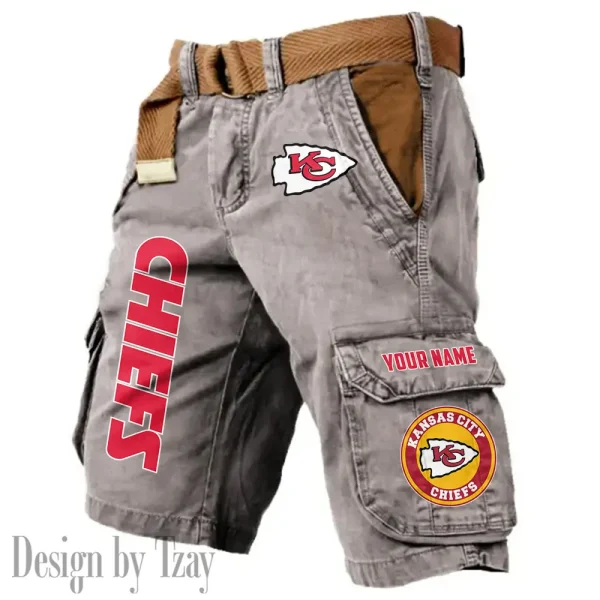 Kansas City Chiefs Pocket Print Cargo Shorts (Belt Not Included) trending 2025 S9MCS414