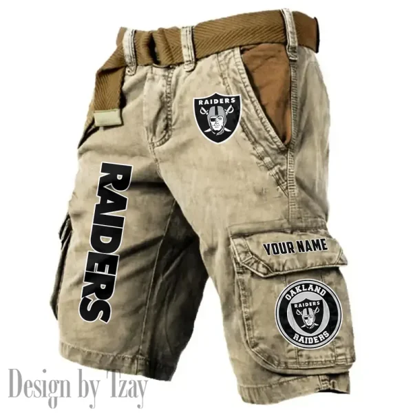 Las Vegas Raiders Pocket Print Cargo Shorts (Belt Not Included) trending 2025 S9MCS415