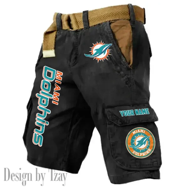 Miami Dolphins Pocket Print Cargo Shorts (Belt Not Included) trending 2025 S9MCS418