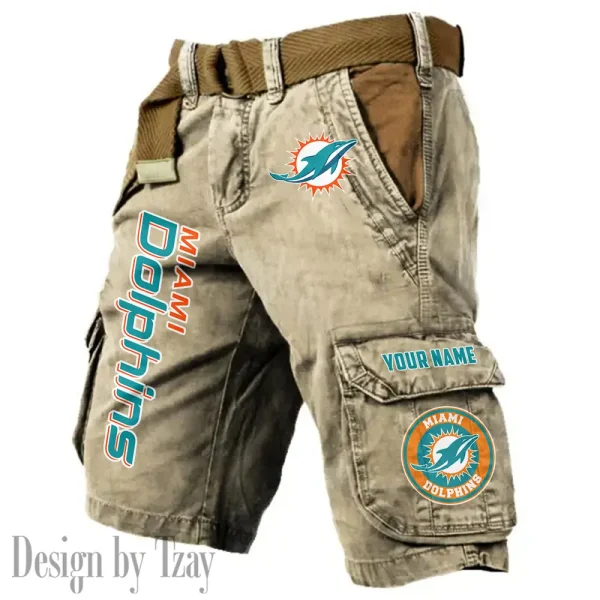 Miami Dolphins Pocket Print Cargo Shorts (Belt Not Included) trending 2025 S9MCS418 - Image 2