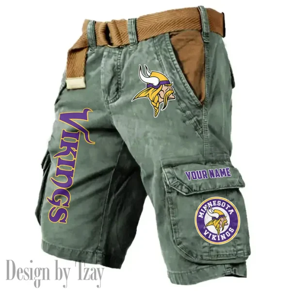 Minnesota Vikings Pocket Print Cargo Shorts (Belt Not Included) trending 2025 S9MCS419