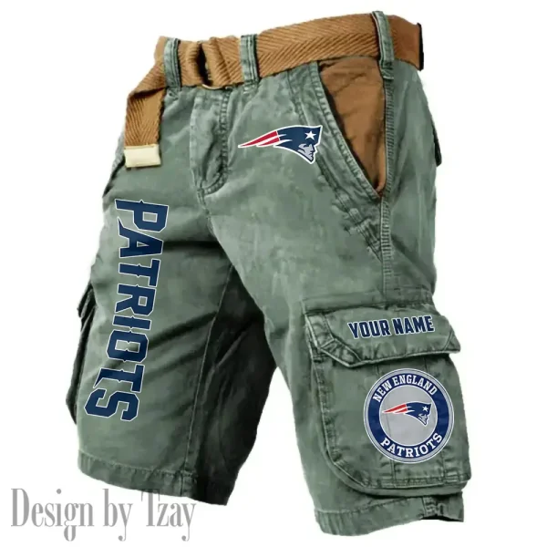 New England Patriots Pocket Print Cargo Shorts (Belt Not Included) trending 2025 S9MCS420