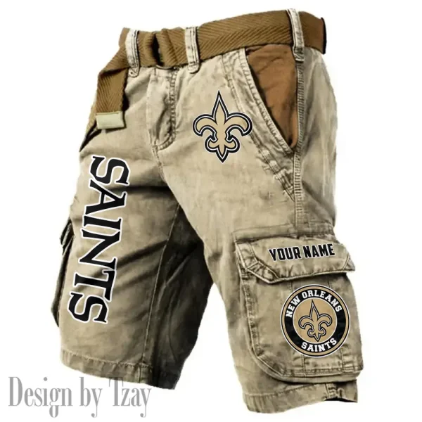 New Orleans Saints Pocket Print Cargo Shorts (Belt Not Included) trending 2025 S9MCS421