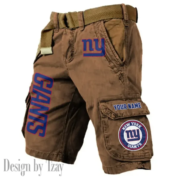 New York Giants Pocket Print Cargo Shorts (Belt Not Included) trending 2025 S9MCS422 - Image 3