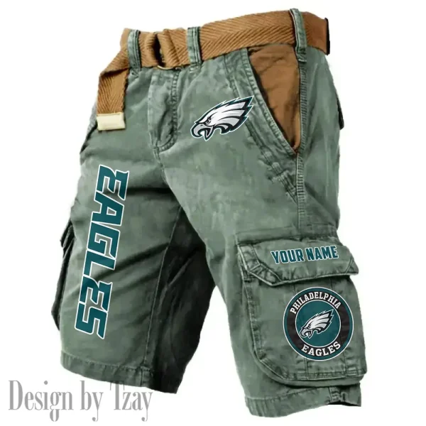 Philadelphia Eagles Pocket Print Cargo Shorts (Belt Not Included) trending 2025 S9MCS424