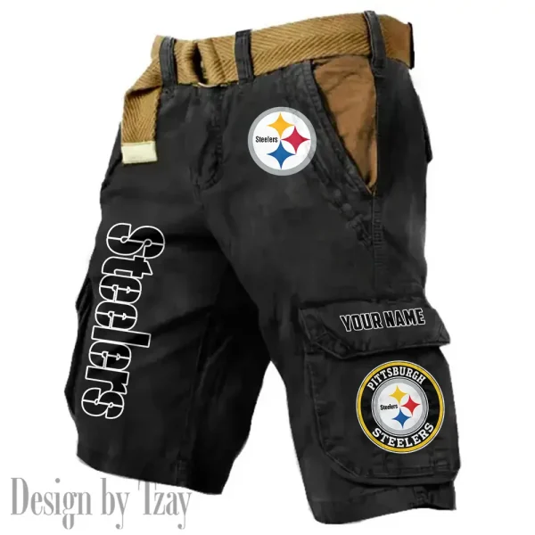 Pittsburgh Steelers Pocket Print Cargo Shorts (Belt Not Included) trending 2025 S9MCS425